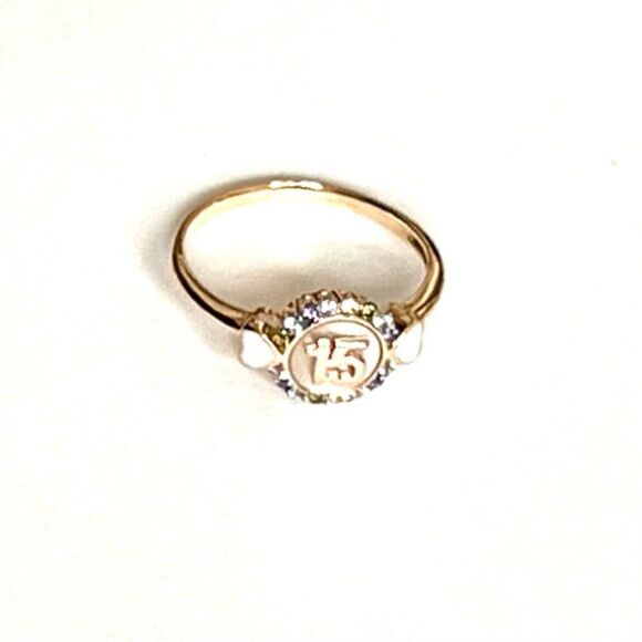14k Two Tone solid Gold Girl Heart Sweet 15 Years Birthday Stone Ring Band | - Picture 7 of 9